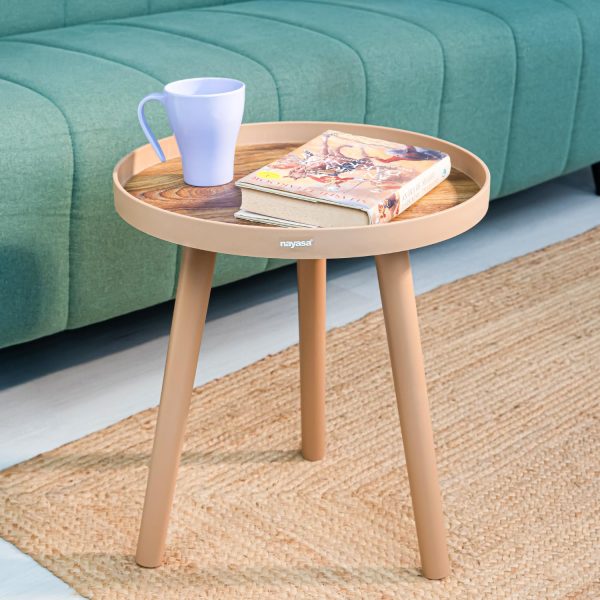Nayasa Round Side Coffee Table , Plastic , Pack Of 1, Brown