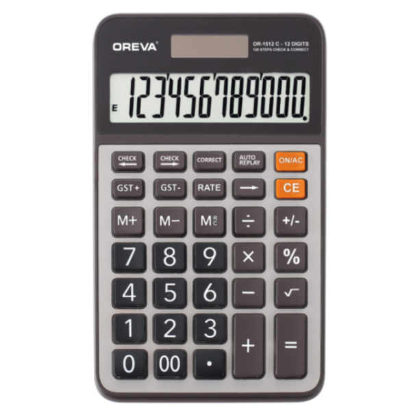 OR 1512 C 120 STEPS OREVA CHECK & CORRECT CALCULATOR WITH ALUMINIUM FACE, SOLAR & BATTERY